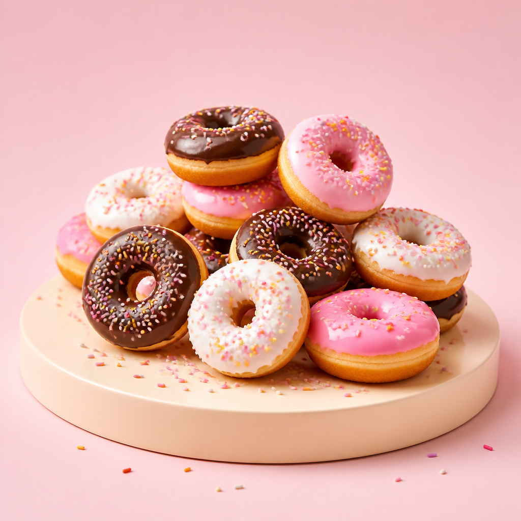 Pilha de mini donuts coloridos para personalização